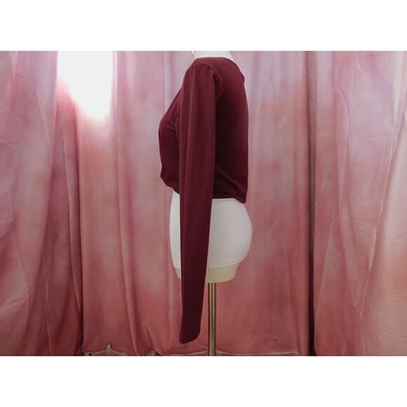 FOREVER 21 Long Sleeve Twist Crop Top Women L Burgundy Cotton Blend - Picture 3 of 8